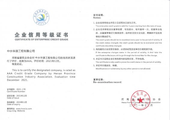 河南省建筑業(yè)協會—企業(yè)信用等級AAA級
